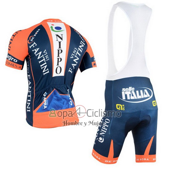 Vini Fantini Ropa Ciclismo Culotte Corto 2015 Hombre Mangas Cortas Naranja y Azul